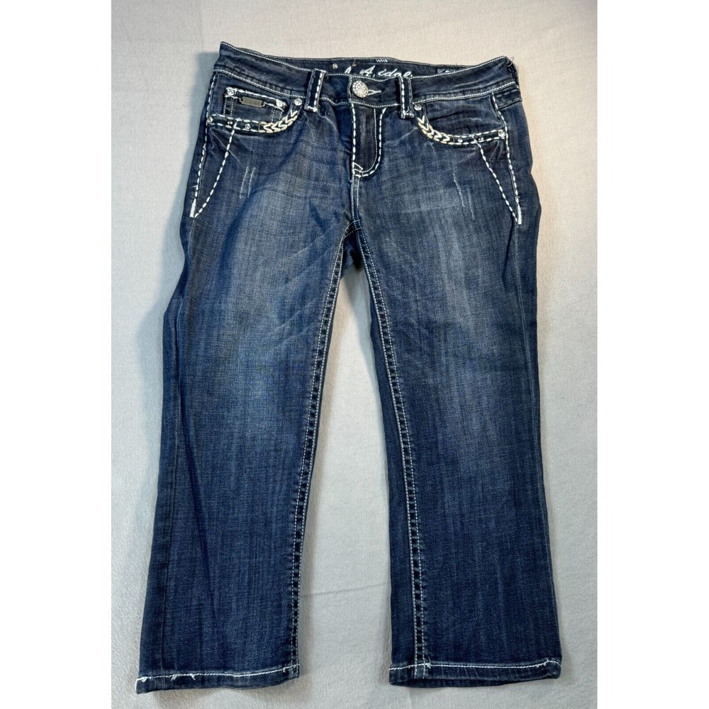 LA Idol Jeans Womens 9 Blue Bootcut Dark Wash Heavy Stitch 31x20 Flap Pocket